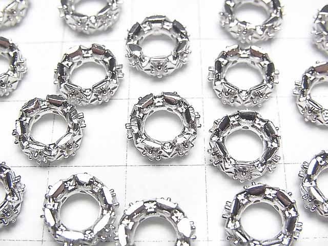Metal Parts Rondelle 10x10x4mm Silver Color (with CZ) 2pcs