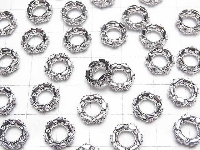 Metal Parts Rondelle 10x10x4mm Silver Color (with CZ) 2pcs