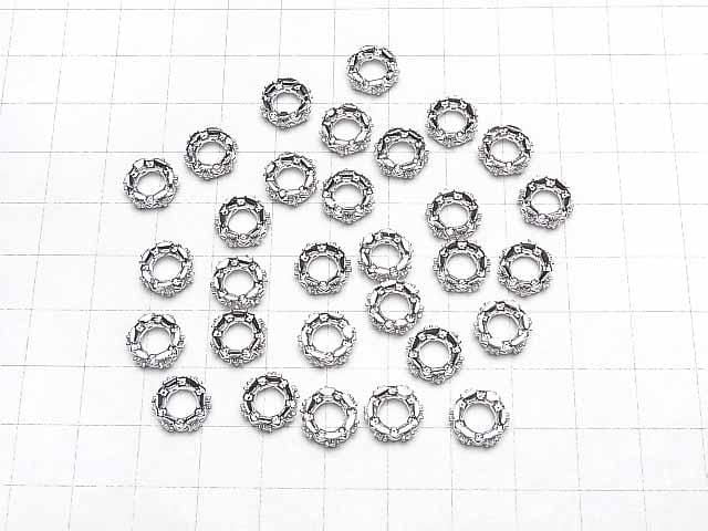 Metal Parts Rondelle 10x10x4mm Silver Color (with CZ) 2pcs