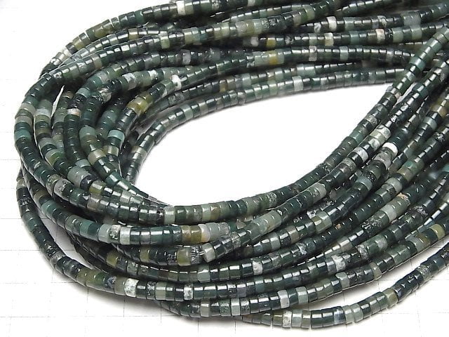 Moosachat Rondelle (Heishi) 4x4x2mm 1Strang Perlen (ca. 15 Zoll/36 cm)