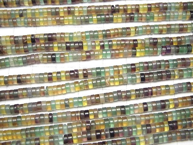 Multicolor Fluorit AA+ Rondelle (Heishi) 4x4x2mm 1Strang Perlen (ca. 15 Zoll/37 cm)