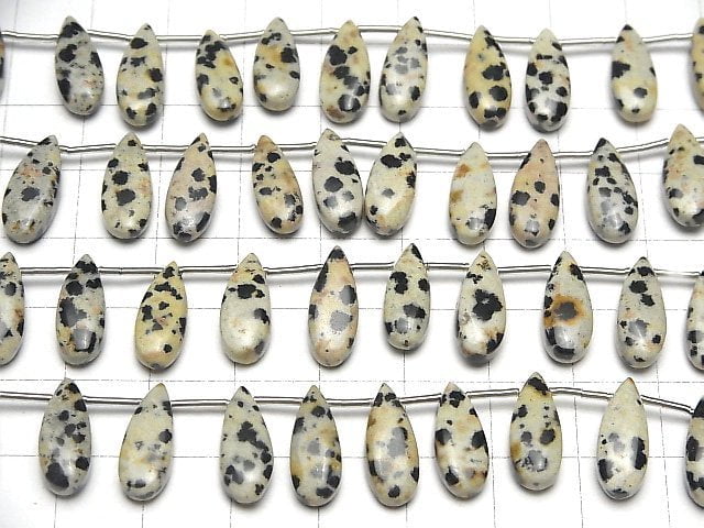 Dalmatiner-Jaspis Birnenform (glatt) 15x6mm halb oder 1Strang Perlen (18 Stück)