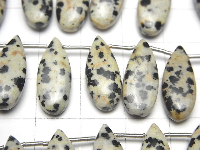 達爾馬提亞碧玉梨形(光滑)20x8mm 半串或 1 串珠子(8 顆)