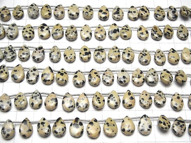Dalmatiner-Jaspis Birnenform (glatt) 12x8mm halb oder 1Strang Perlen (18 Stück)