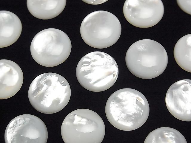 高品質白色貝殼(銀唇牡蠣)AAA 圓形凸圓形戒面 14x14mm 3顆