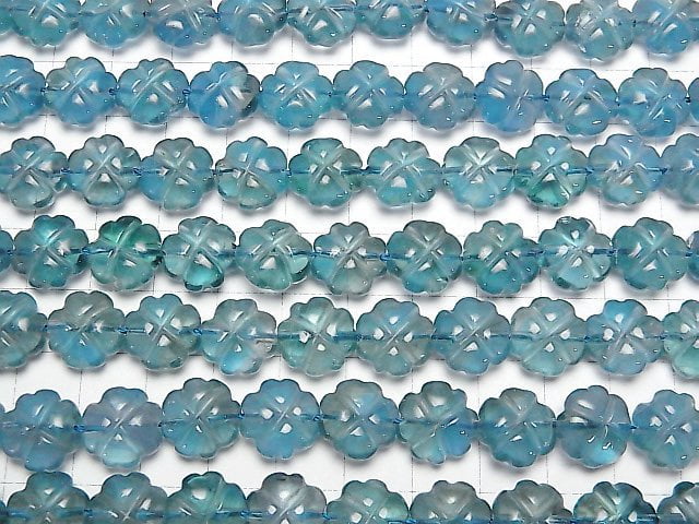 Blaugrüner Fluorit AAA- Kleeblatt 12x12mm halb oder 1Strang Perlen (ca. 37cm)