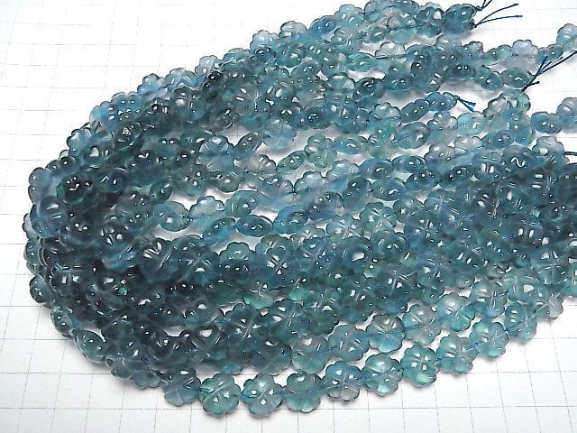 Blaugrüner Fluorit AAA- Kleeblatt 12x12mm halb oder 1Strang Perlen (ca. 37cm)