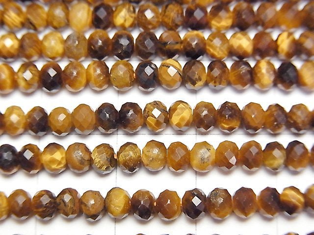 高品質! 黃虎眼石 AAA 刻面紐扣式算盤珠 4x4x3mm 1串珠子 (約15英寸/38公分)