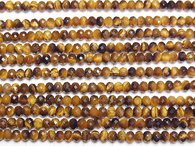 Hochwertig! Gelber Tigerauge AAA- Facettiert Knopf Rondelle 4x4x3mm 1Strang Perlen (ca. 15 Zoll / 38 cm)