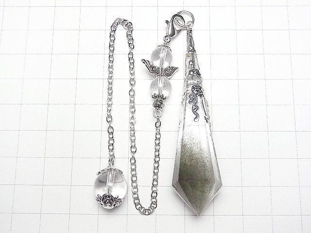 Garden Quartz AA++ Pendulum 70x16x16mm with Chain Silver Color 1pc