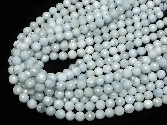 Hochwertiger! Afrikanischer Aquamarin AA+ 128 facettiert Rund 8mm halb oder 1 Strang Perlen (ca. 15 Zoll/37 cm)