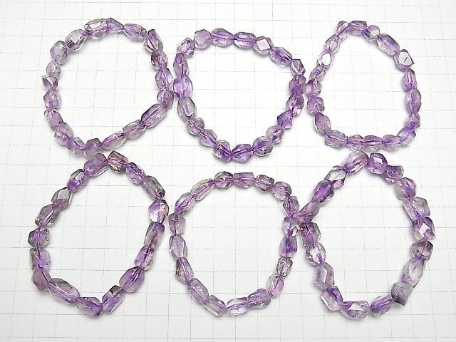 Amethyst x Rauchquarz AAA- Facettierter Nugget Armband