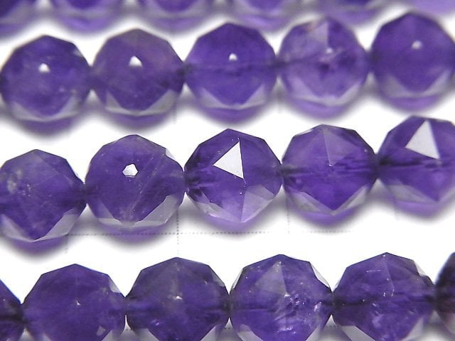 高品質! 紫水晶 AA+ 星刻面圓珠 8mm 半串或 1 串珠(約 15 英吋/36 公分)