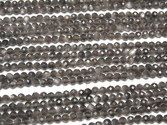 2件$6.79!銀曜石 AAA- 切面圓珠 3mm 1串珠子 (約15英吋/37公分)