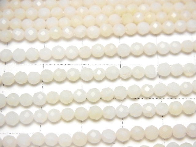 高品質!白色珊瑚刻面圓珠 3mm 1串珠子 (約15英寸/36公分)
