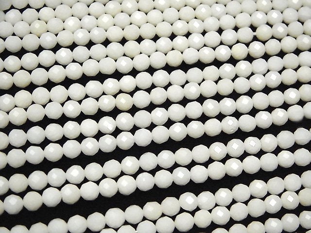 High Quality! White Coral Faceted Round 4mm 1strand beads (aprx.15inch/37cm)