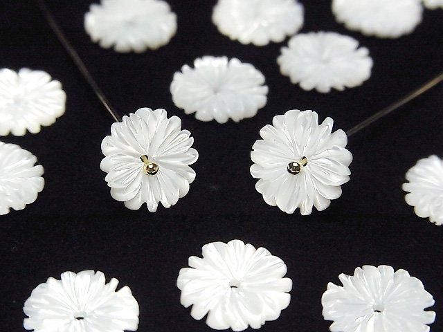 珍珠貝母白色雛菊10毫米中孔4顆