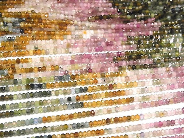 Hochwertig! Mehrfarbiger Turmalin AA++ Facettierte Knopf Rondelle 2.5x2.5x2mm 1Strang Perlen (ca. 15inch/36cm)