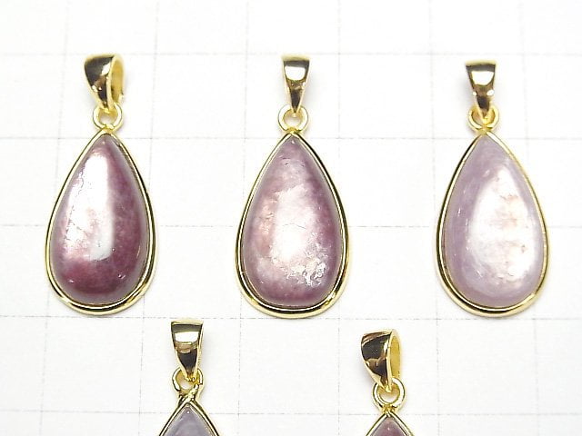 Lepidolith AAA Birnenform 15x10mm Anhänger 18KGP 1Stk