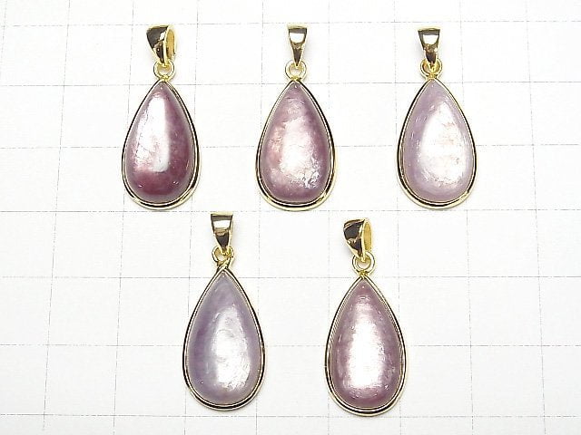 Lepidolith AAA Birnenform 15x10mm Anhänger 18KGP 1Stk