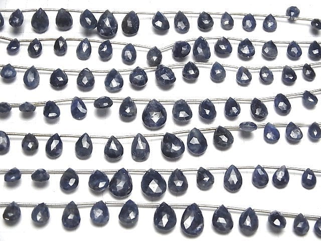 Blauer Saphir AA++ Birnenform Facettierte Briolette halbe oder 1Strang Perlen (16Stk)