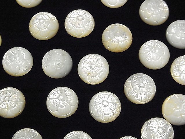 Hochwertiger weißer Muschel geschnitzter runder Cabochon 14x14mm 1Stück