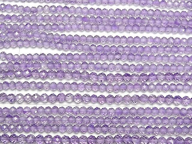 高品質紫水晶 AAA 半刻面圓珠 4毫米 1串 (約13英吋/32公分)高品質!