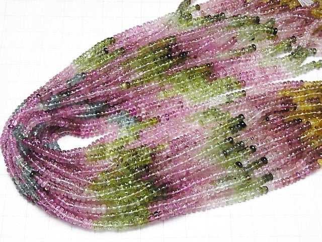 Hochwertiger Multicolor-Turmalin AAA- Rondelle halb oder 1 Strang Perlen (ca. 15 Zoll/36 cm)