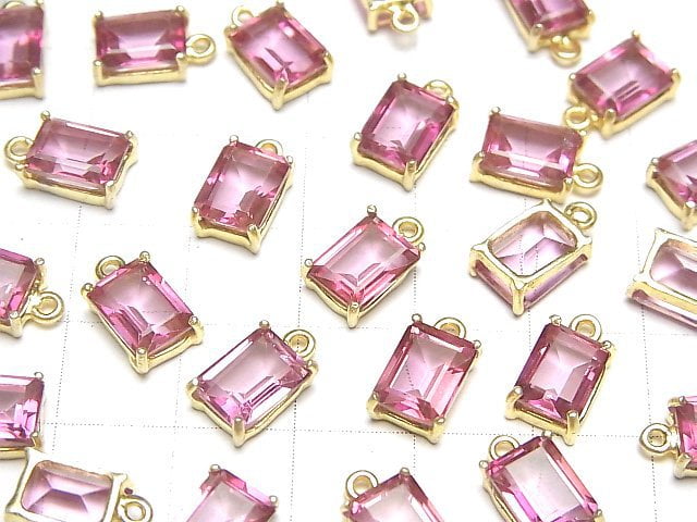 Hochwertiger rosa Topas AAA Zargenfassung Rechteckig facettiert 8x6mm 18KGP 1 Stück