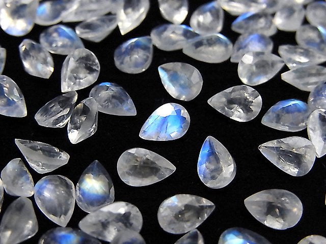 高品質彩虹月光石 AAA 級 梨形 刻面 6x4mm 5顆 散珠