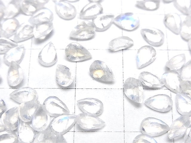 高品質彩虹月光石 AAA 級 梨形 刻面 6x4mm 5顆 散珠