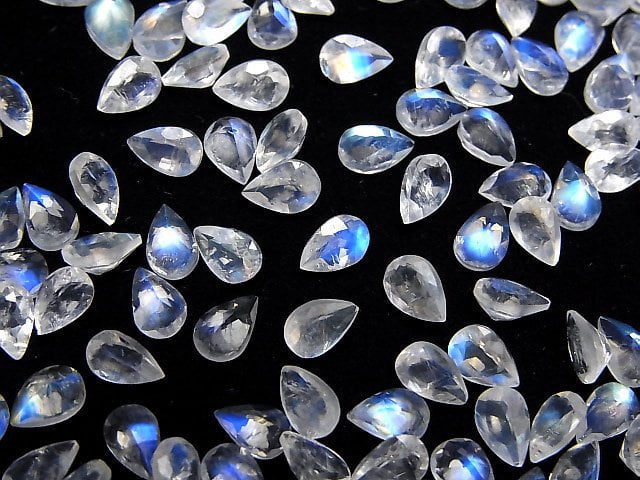 Hochwertiger Regenbogen-Mondstein AAA lose Steine Tropfenform facettiert 6x4mm 5 Stück