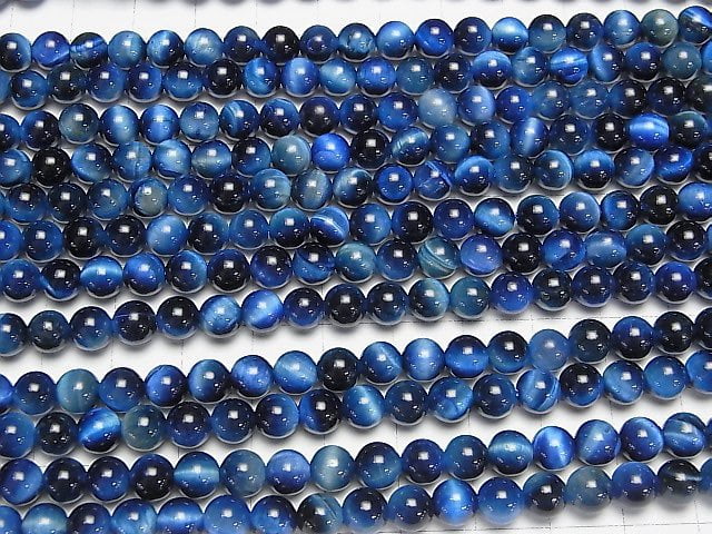 Blaue Farbe Tigerauge AA++ Rund 6mm 1 Strang Perlen (ca. 15 Zoll/37 cm)