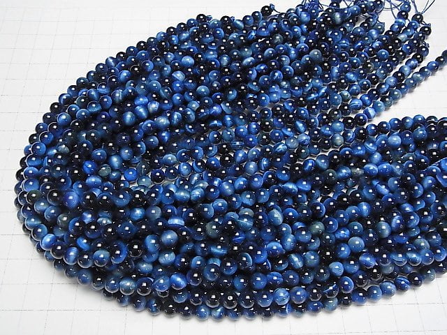 Blaue Farbe Tigerauge AA++ Rund 6mm 1 Strang Perlen (ca. 15 Zoll/37 cm)
