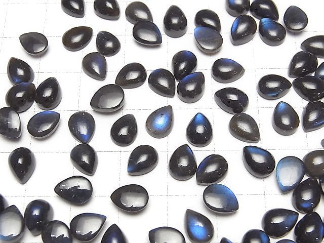 Hochwertiger Schwarzer Labradorit AAA- Tropfenform Cabochon 8x6mm 5 Stück