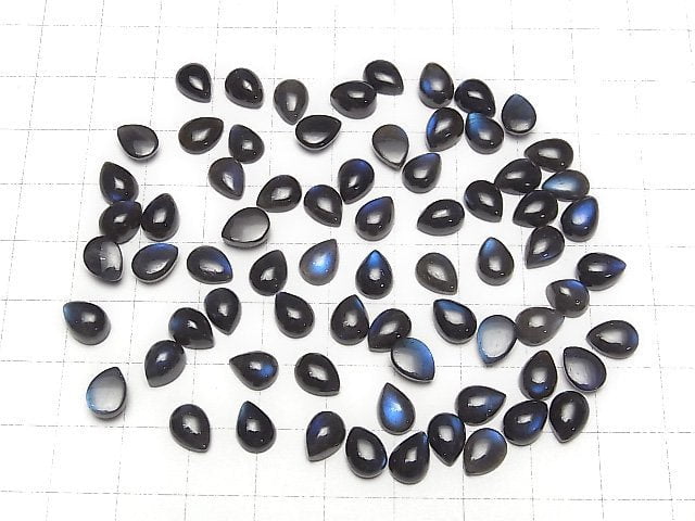 Hochwertiger Schwarzer Labradorit AAA- Tropfenform Cabochon 8x6mm 5 Stück