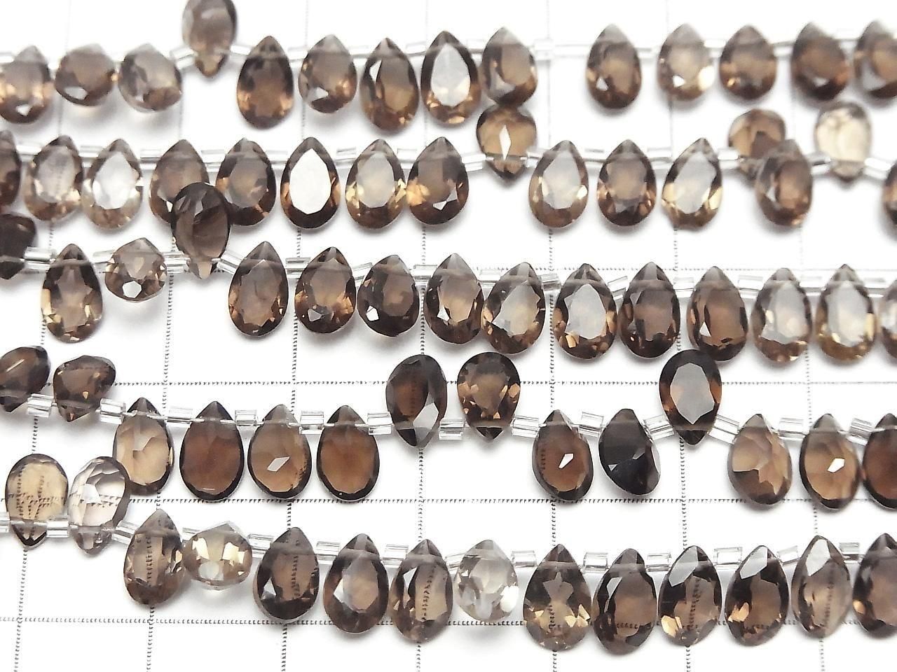 Quartz Fumé de Haute Qualité AAA, Forme Poire Facettée 8x5mm, demi ou 1 rang de perles (28 pièces)