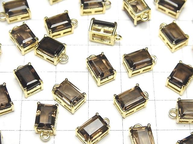 Hochwertiger Rauchquarz AAA Zargenfassung Rechteckig Facettiert 8x6mm 18KGP 2Stück