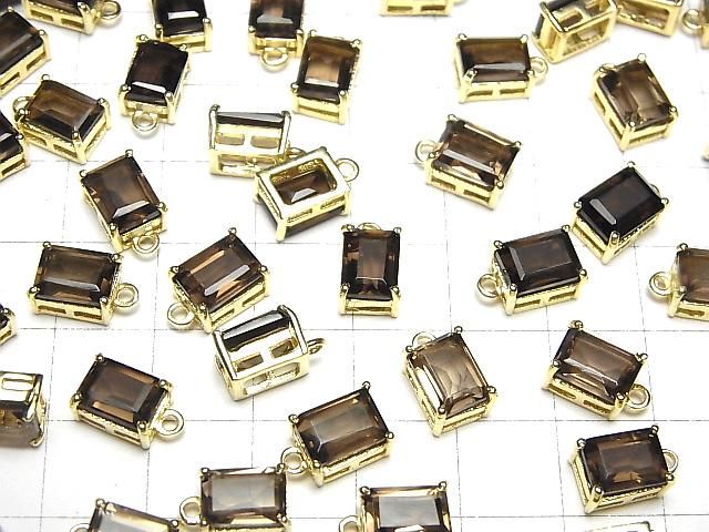 Hochwertiger Rauchquarz AAA Zargenfassung Rechteckig Facettiert 8x6mm 18KGP 2Stück