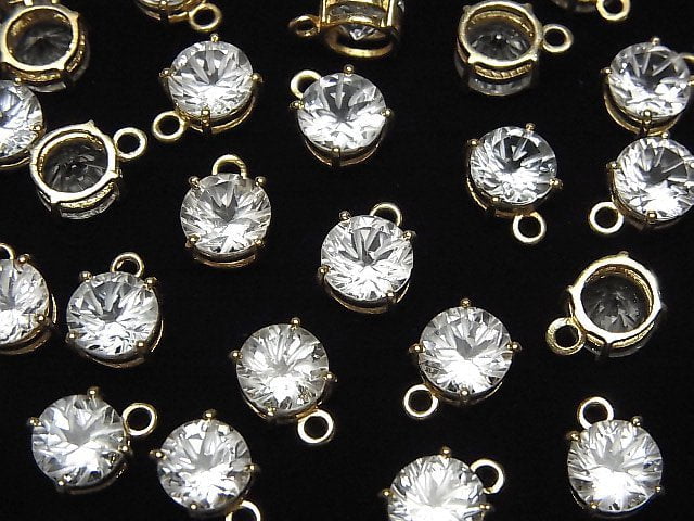Hochwertiger weißer Topas AAA Zargenfassung Eingraviert Rund Facettiert 7x7mm 18KGP 2 Stück