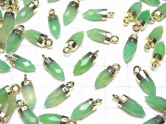 Hochwertiger Grüner Chalcedon AAA- Facettierter Punkt Charm 12x5x5mm Goldfarbe 2Stück