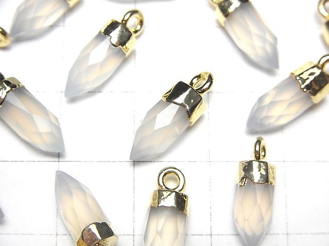 高品質白色玉髓 AAA - 刻面尖頭吊墜 12x5x5mm 金色 2件