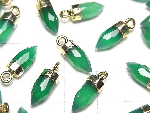 優質綠瑪瑙 AAA - 刻面尖頭吊飾 12x5x5 公釐 金色 2個