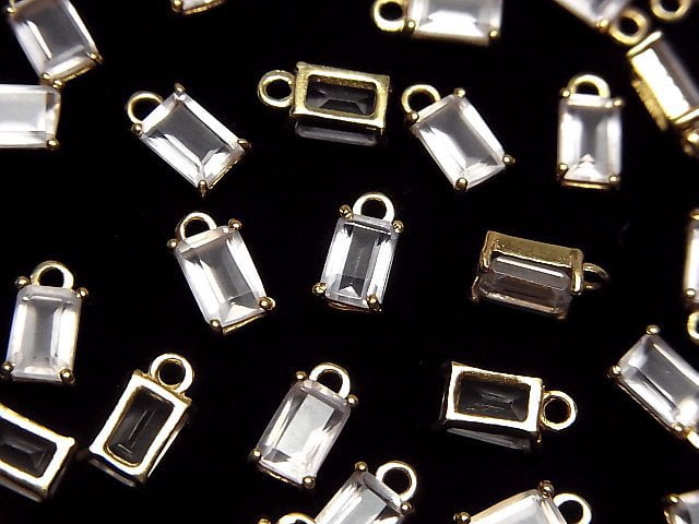 Hochwertiger Rosenquarz AAA- Zargenfassung Rechteckig Facettiert 6x4mm 18KGP 2Stück