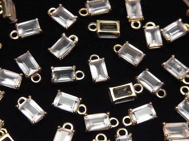 Hochwertiger Rosenquarz AAA- Zargenfassung Rechteckig Facettiert 6x4mm 18KGP 2Stück