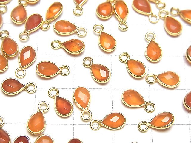 Hochwertiger Karneol AAA Zargenfassung facettierte Birnenform 7x5mm 18KGP 4 Stück