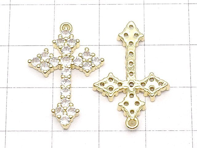Metal parts 26x16mm Cross gold color (with CZ) 1pc