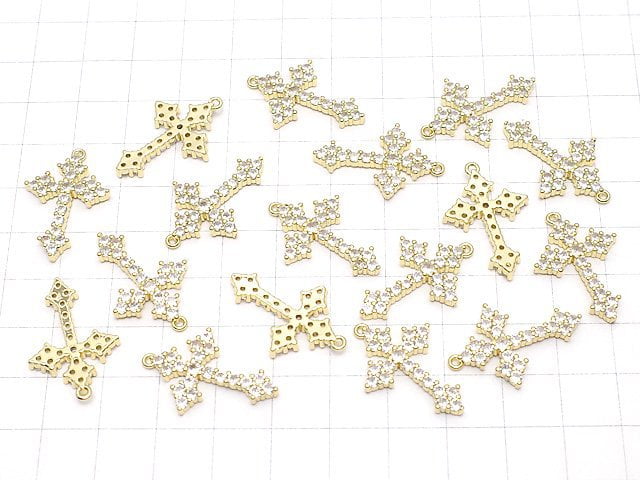 Metal parts 26x16mm Cross gold color (with CZ) 1pc