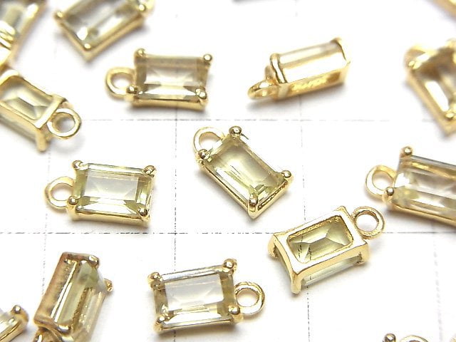 高品質檸檬石英 AAA 框鑲長方刻面 6x4mm 18KGP 2顆