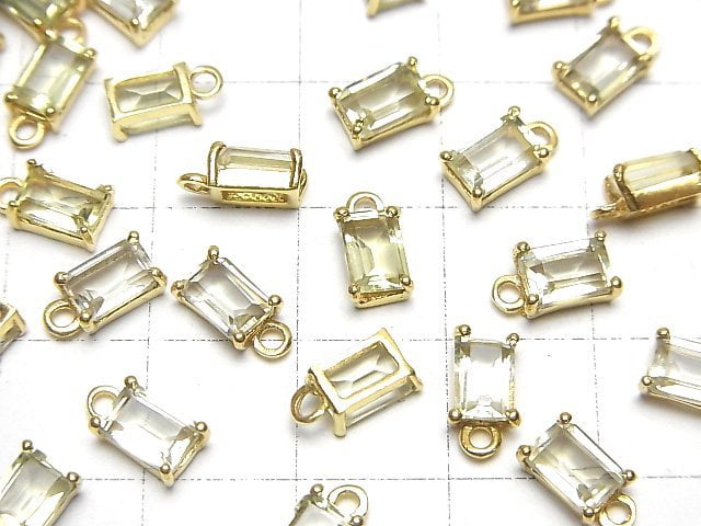 Hochwertiger Zitronenquarz AAA mit Fassung, rechteckig, facettiert 6x4mm 18KGP 2 Stück